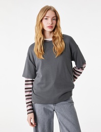 Kısa Kollu Bisiklet Yaka Modal Karışımlı Basic Oversize Tişört