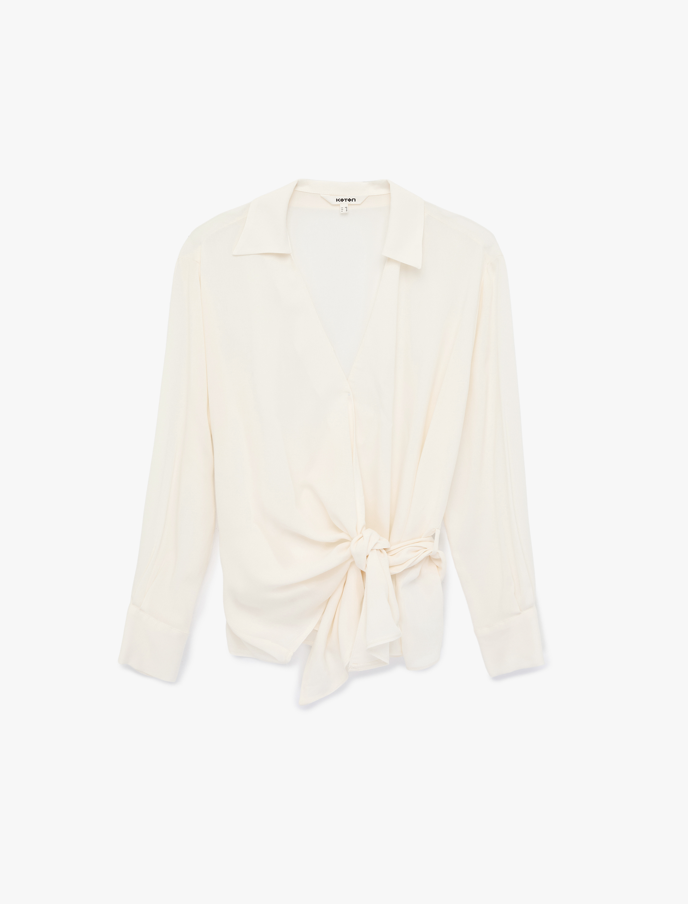   Viskon Gömlek Yaka Uzun Kollu Yandan Bağlama Detaylı Bluz