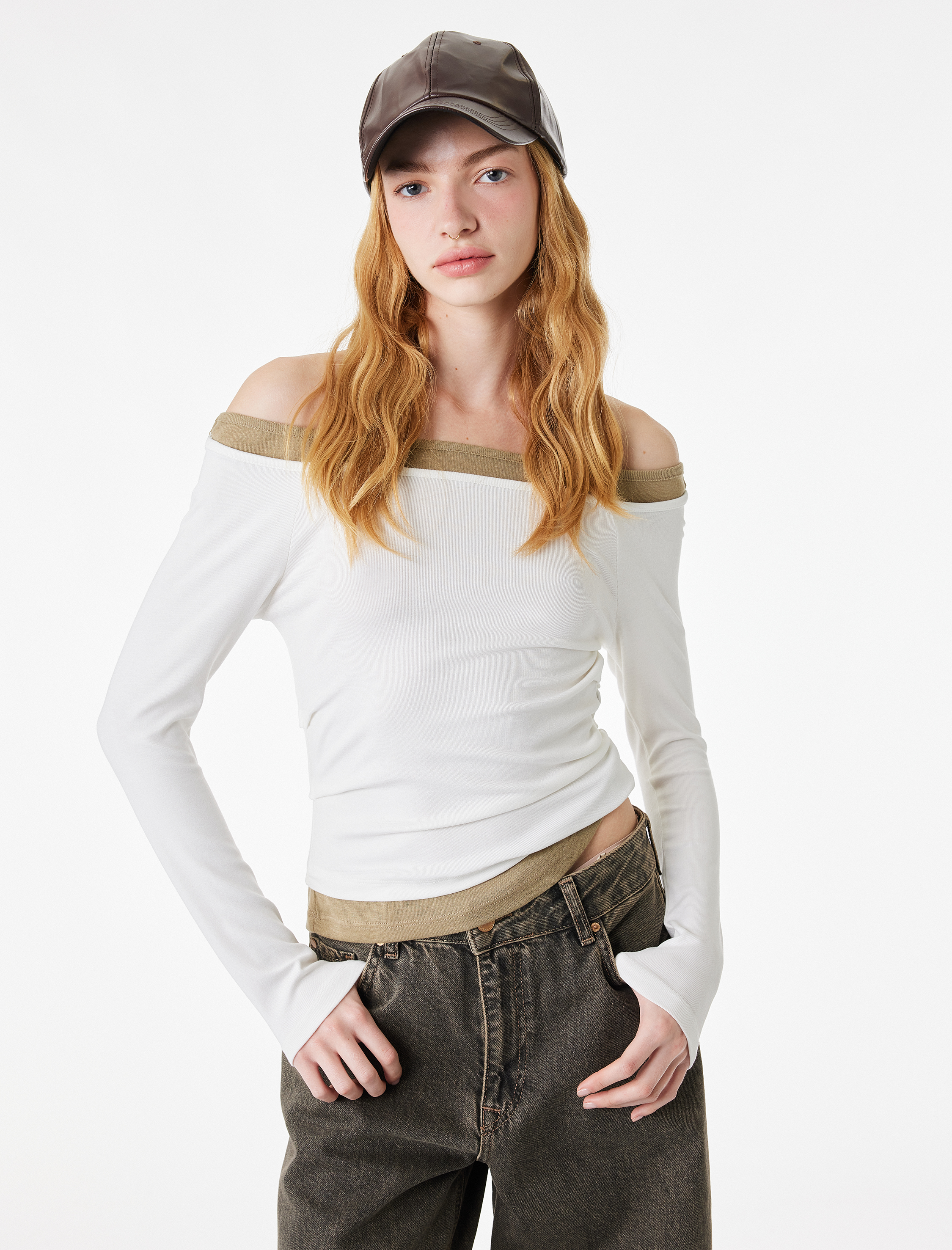   Slim Fit Kayık Yaka Viskon Uzun Kollu Tişört