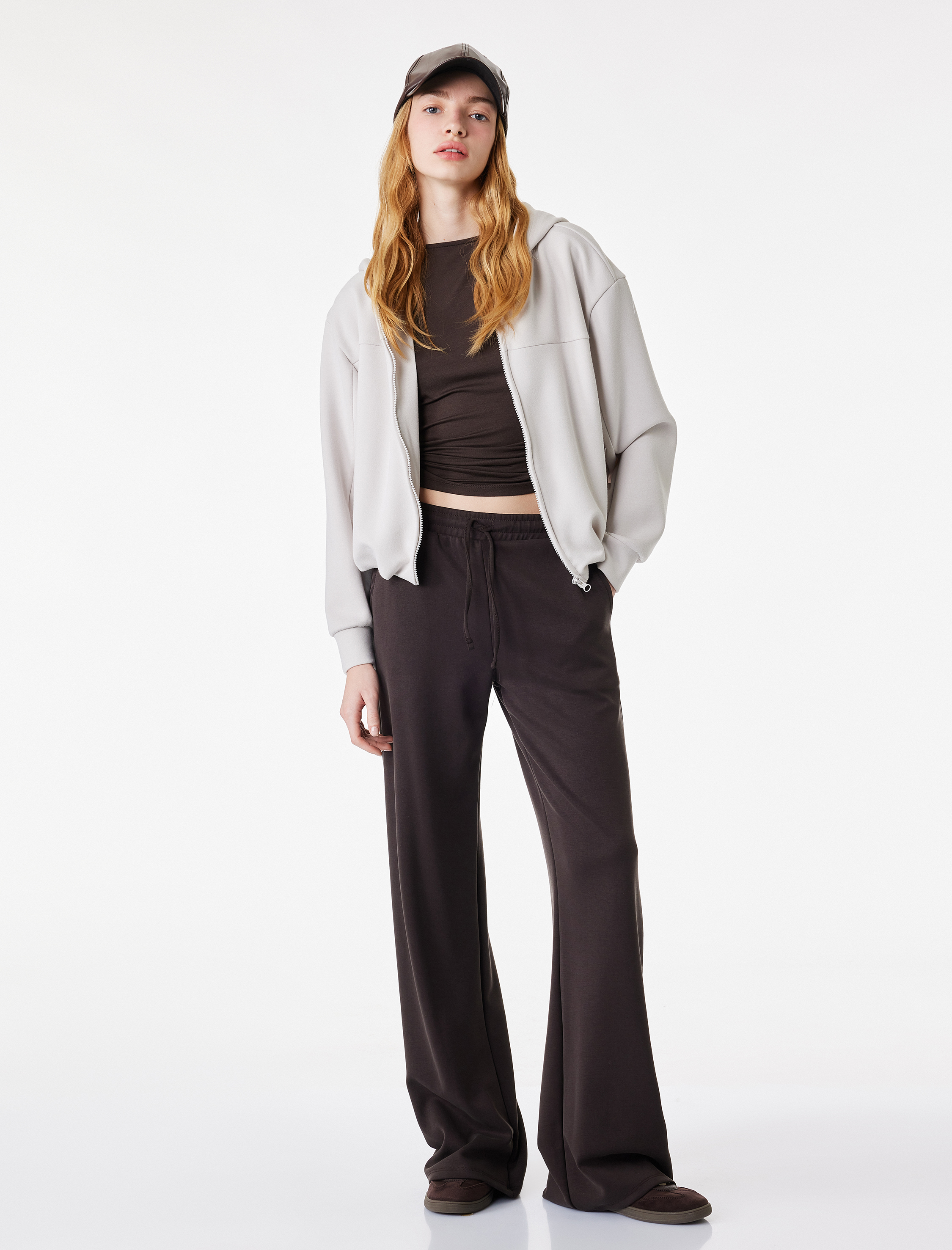   Modal Karışımlı Kapüşonlu Oversize Fermuarlı Sweatshirt