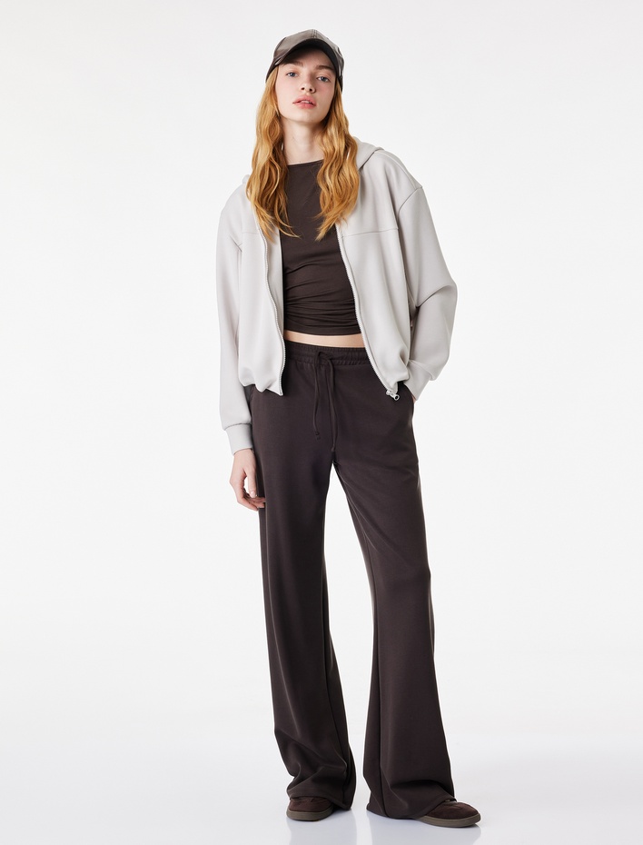  Modal Karışımlı Kapüşonlu Oversize Fermuarlı Sweatshirt