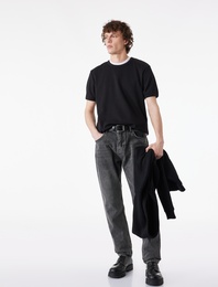 Kısa Kollu Biyeli Pamuklu Bisiklet Yaka Slim Fit Tişört