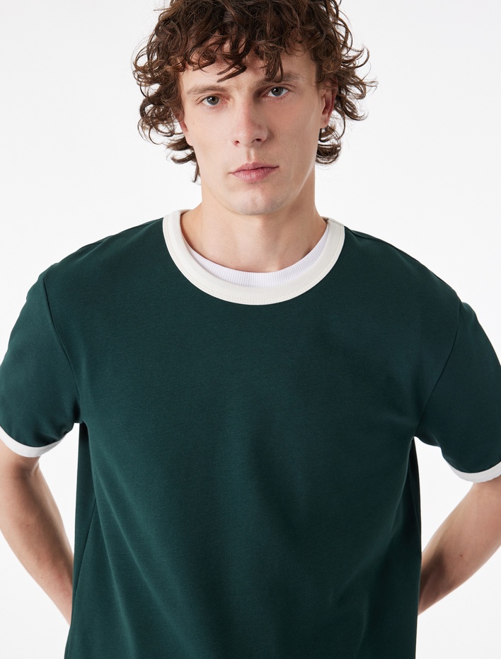  Kısa Kollu Biyeli Pamuklu Bisiklet Yaka Slim Fit Tişört