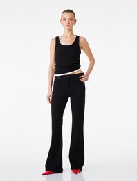 Yüksek Bel Slim Fit Cepli Düğmeli Pamuklu İspanyol Paça Denim Pantolon - Flare Jeans