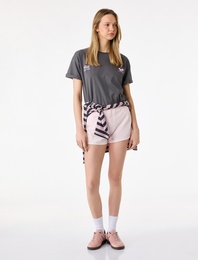 Pamuklu Yıkamalı Kısa Kollu Arkası Fiyonk Baskılı Oversize Tişört