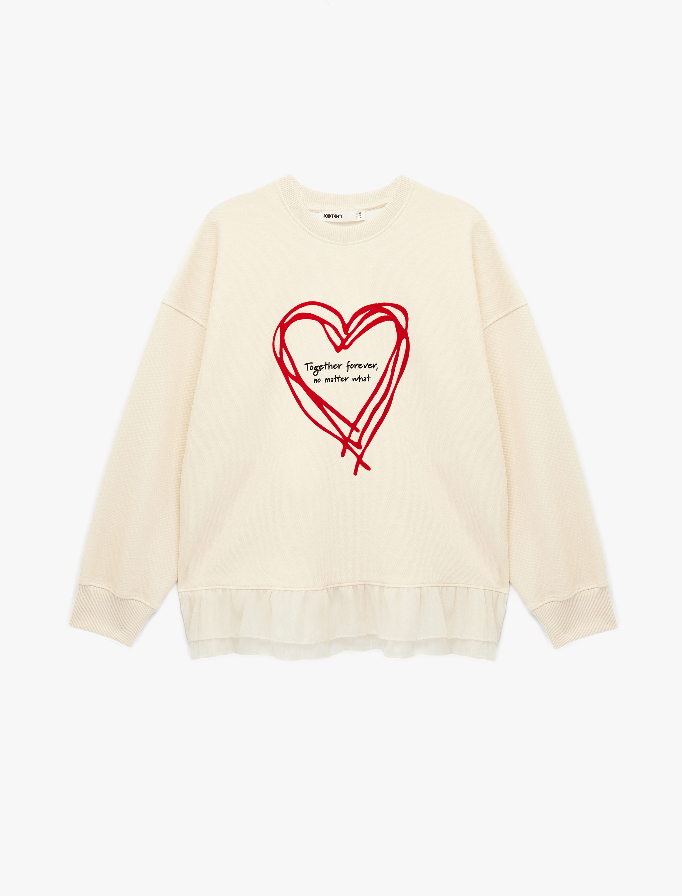   Uzun Kollu Bisiklet Yaka Kalp Baskılı Sweatshirt