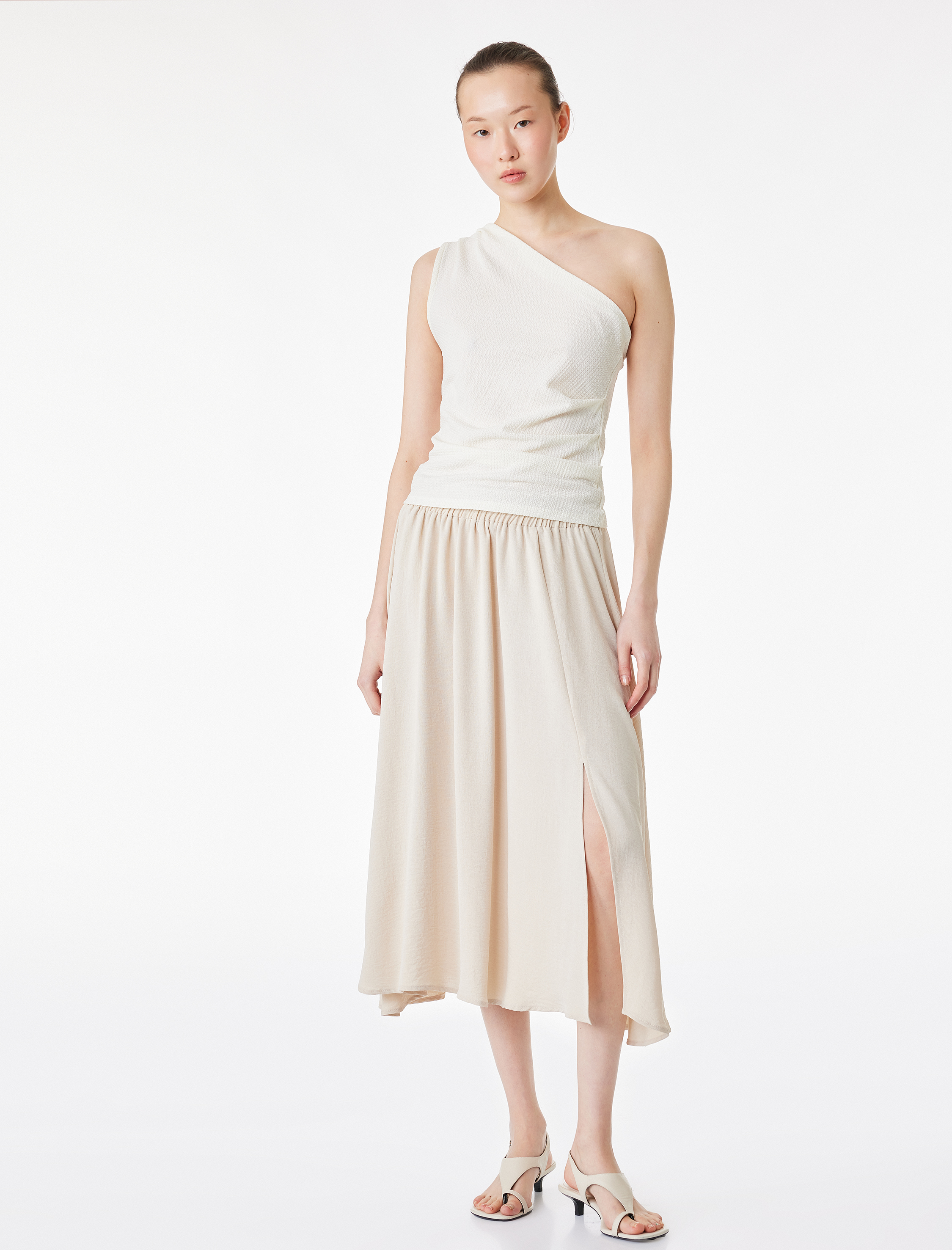   Rahat Kalıp Aerobin Kumaş Beli Lastikli Midi Çan Etek