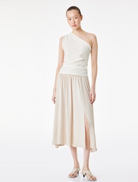 Rahat Kalıp Aerobin Kumaş Beli Lastikli Midi Çan Etek