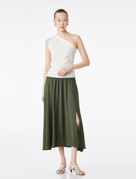 Rahat Kalıp Aerobin Kumaş Beli Lastikli Midi Çan Etek