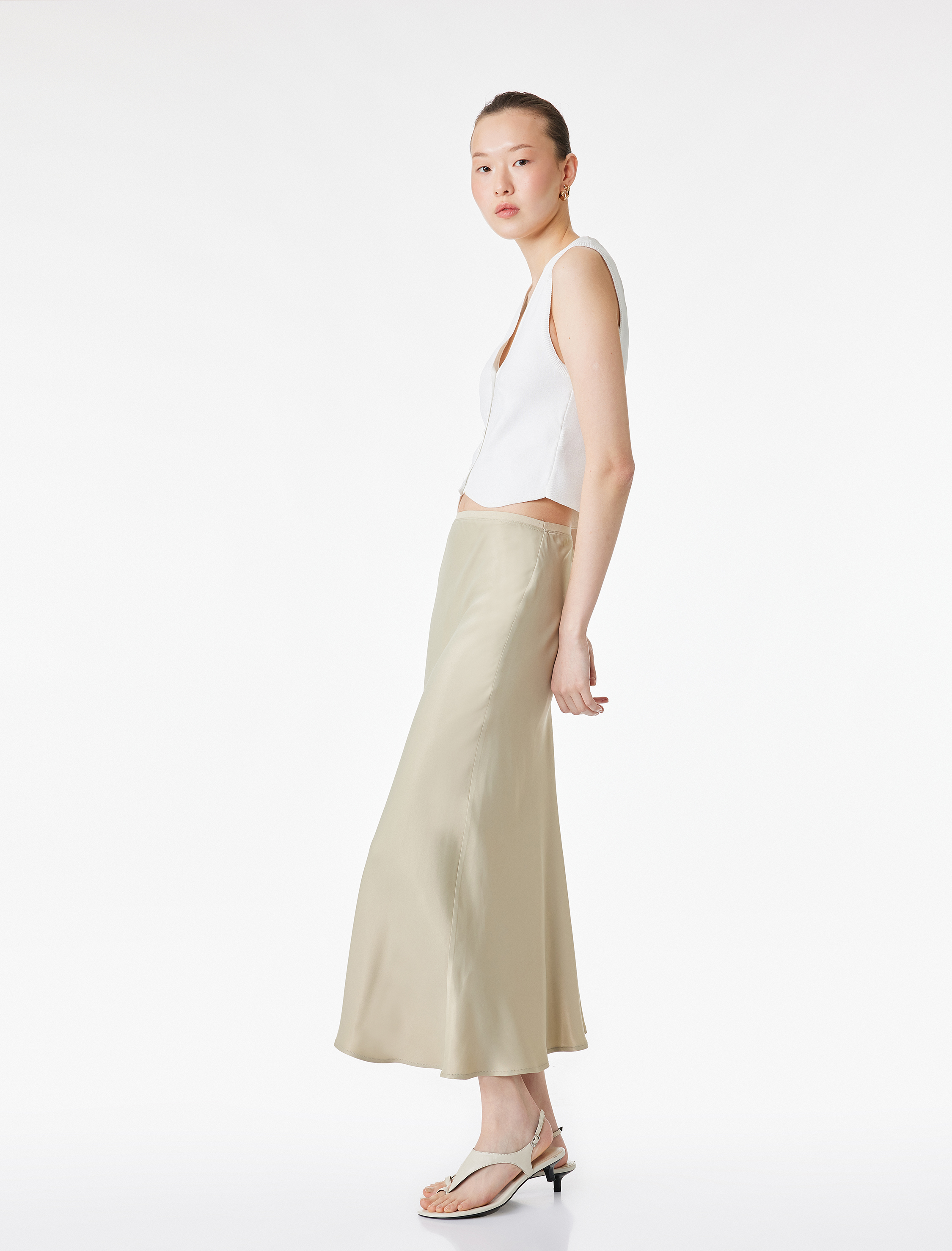   Standart Bel Midi Boy Saten Kloş Etek