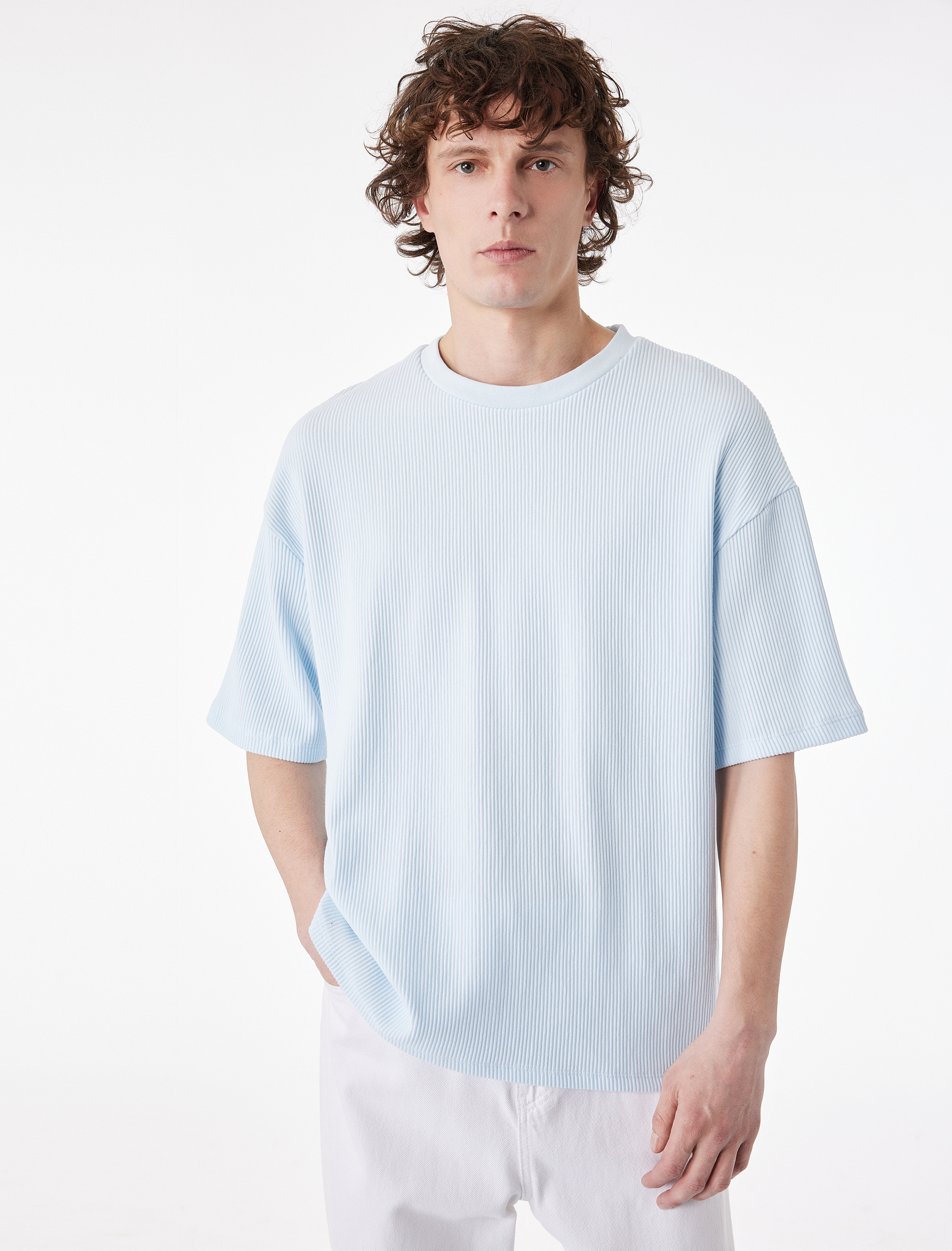   Kısa Kollu Bisiklet Yaka Pamuklu Tok Kumaş Basic Oversize Tişört