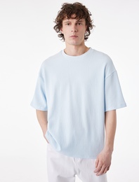 Kısa Kollu Bisiklet Yaka Pamuklu Tok Kumaş Basic Oversize Tişört