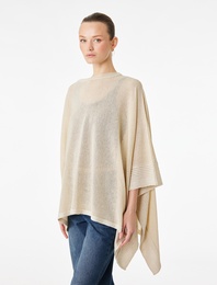 Pelerin Yarasa Kollu Bisiklet Yaka Parıltılı Oversize Triko Panço