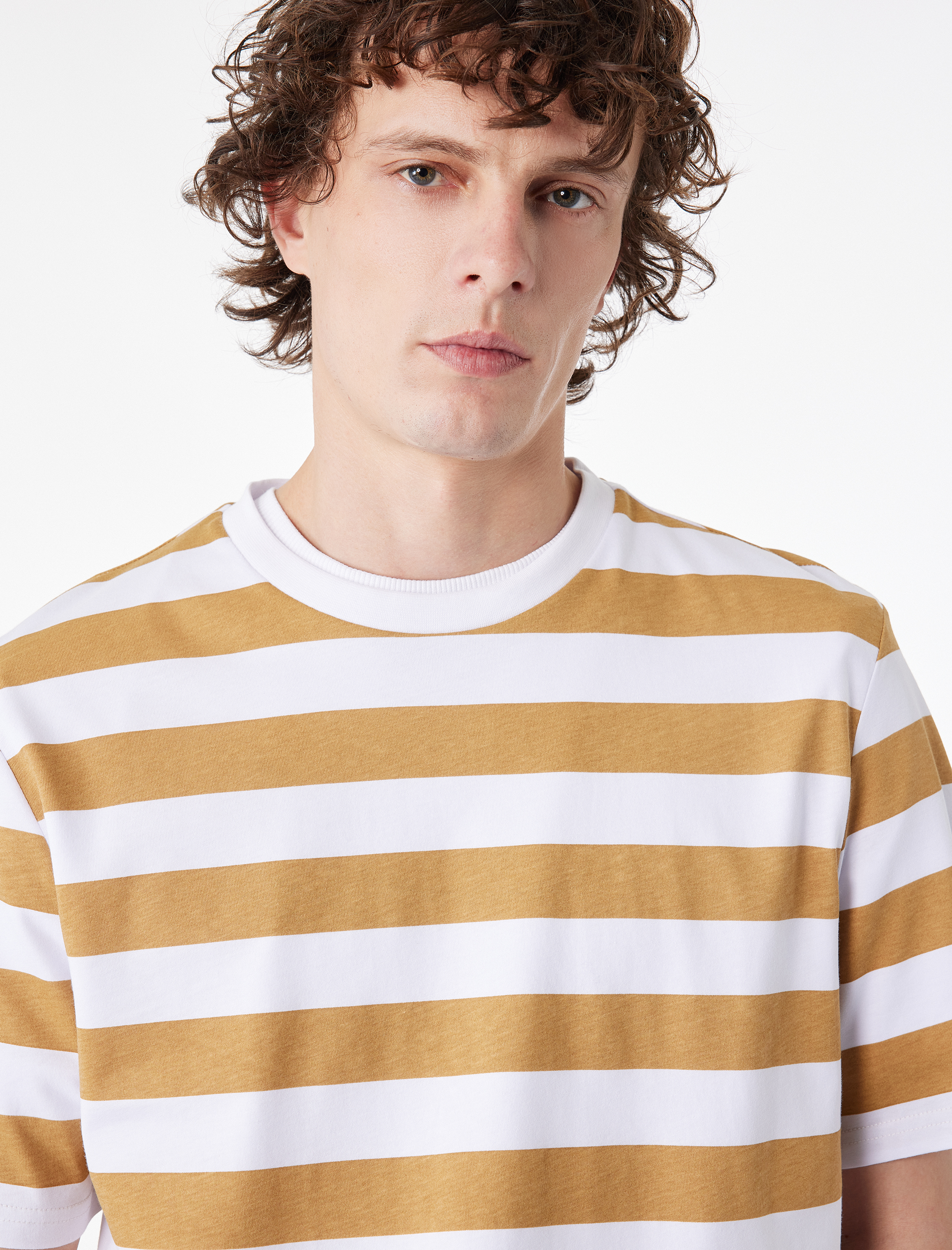   Regular Fit Kısa Kollu Bisiklet Yaka Pamuklu Çizgili Tişört