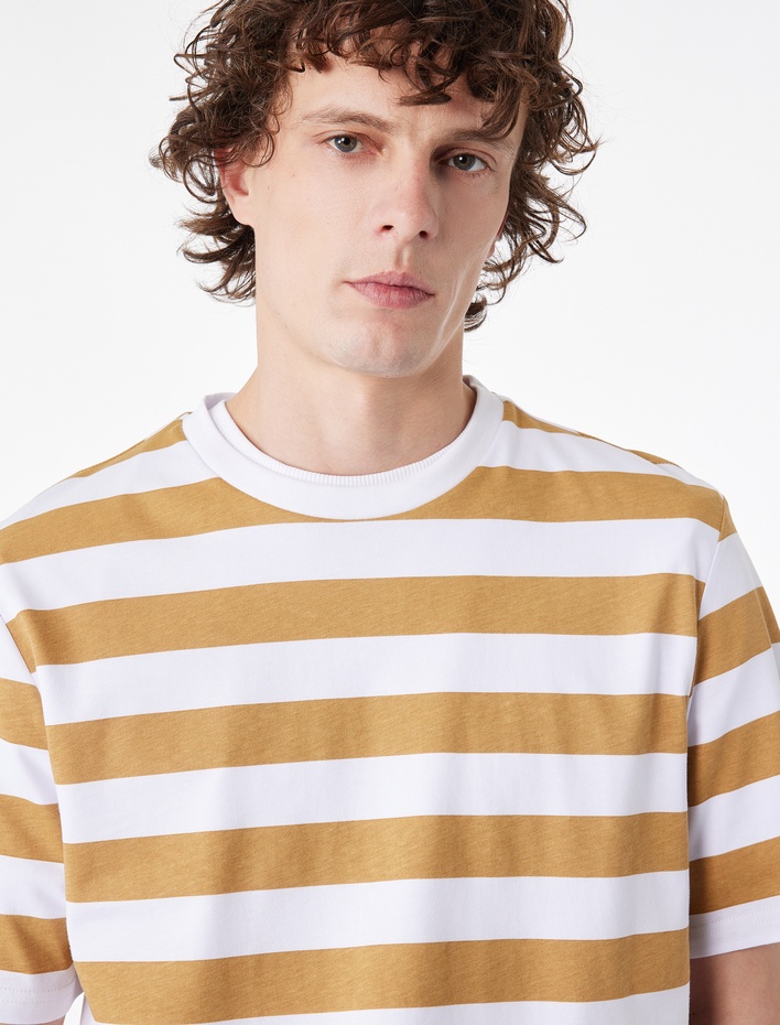  Regular Fit Kısa Kollu Bisiklet Yaka Pamuklu Çizgili Tişört