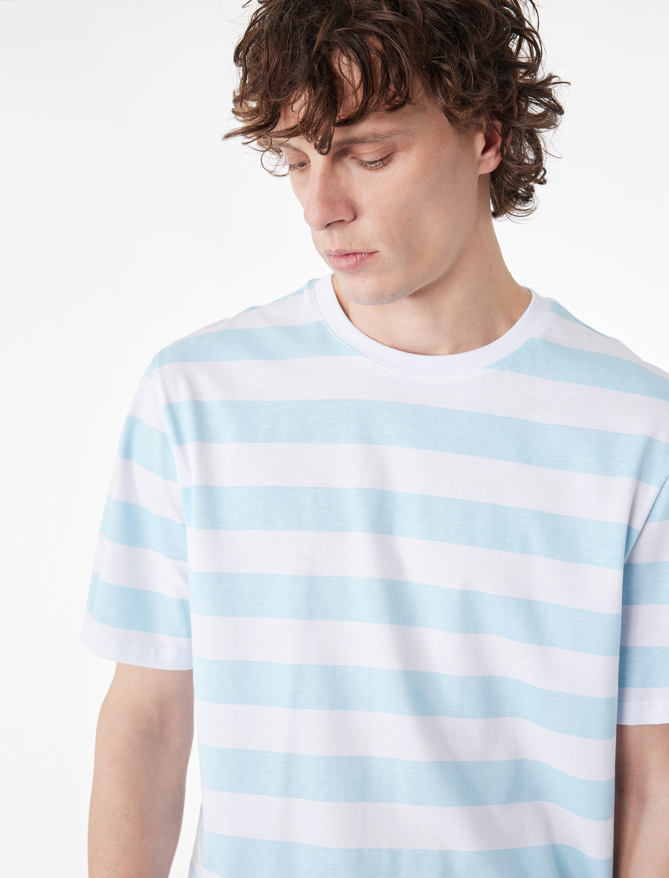   Regular Fit Kısa Kollu Bisiklet Yaka Pamuklu Çizgili Tişört