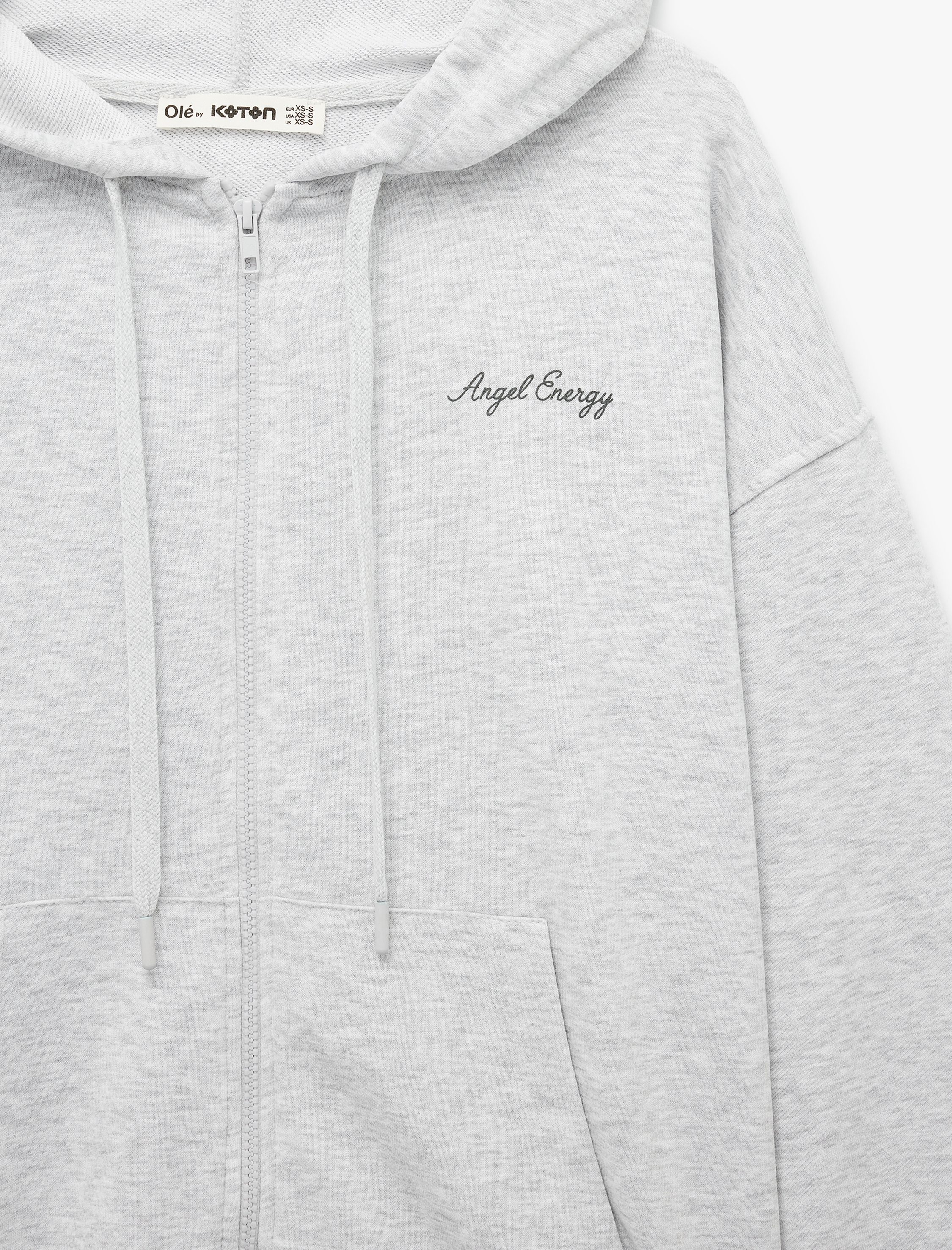   Üç İplik Uzun Kollu Fermuarlı Arkası Melek Kanadı Baskılı Kapüşonlu Sweatshirt