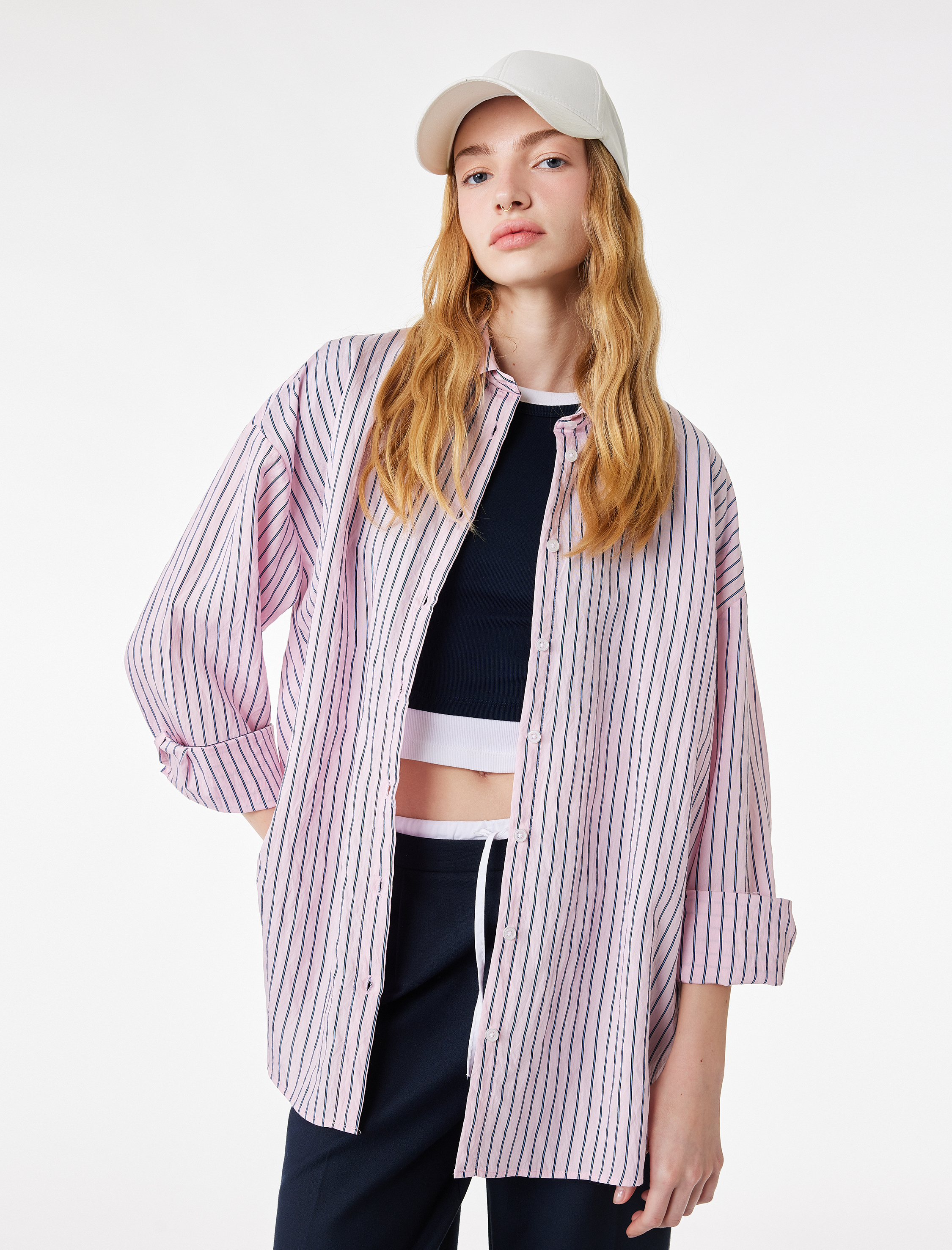   Klasik Yaka Düğmeli Uzun Kollu Oversize Viskon Gömlek