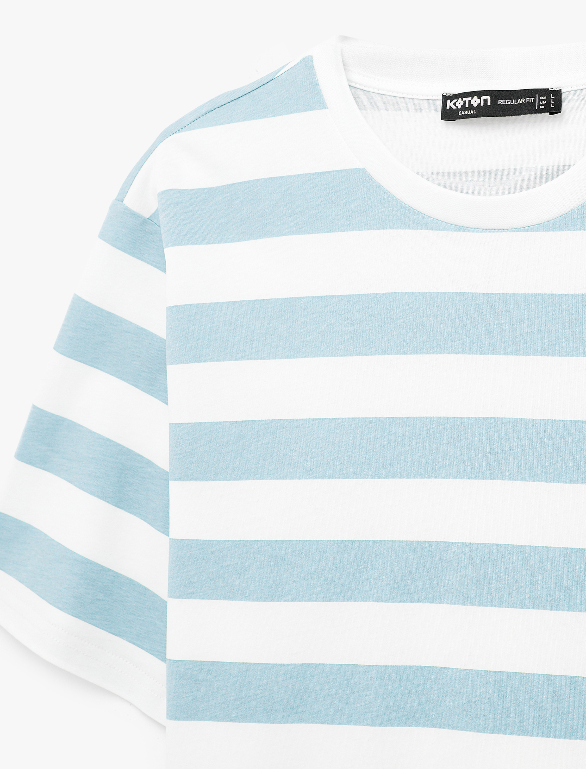   Regular Fit Kısa Kollu Bisiklet Yaka Pamuklu Çizgili Tişört