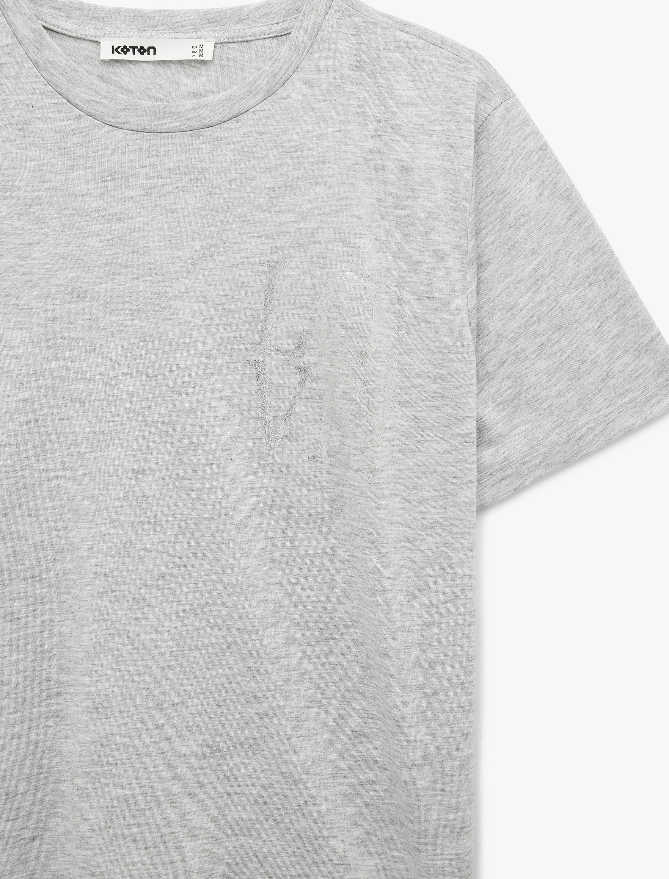   Kısa Kollu Bisiklet Yaka Baskı Detaylı Tişört