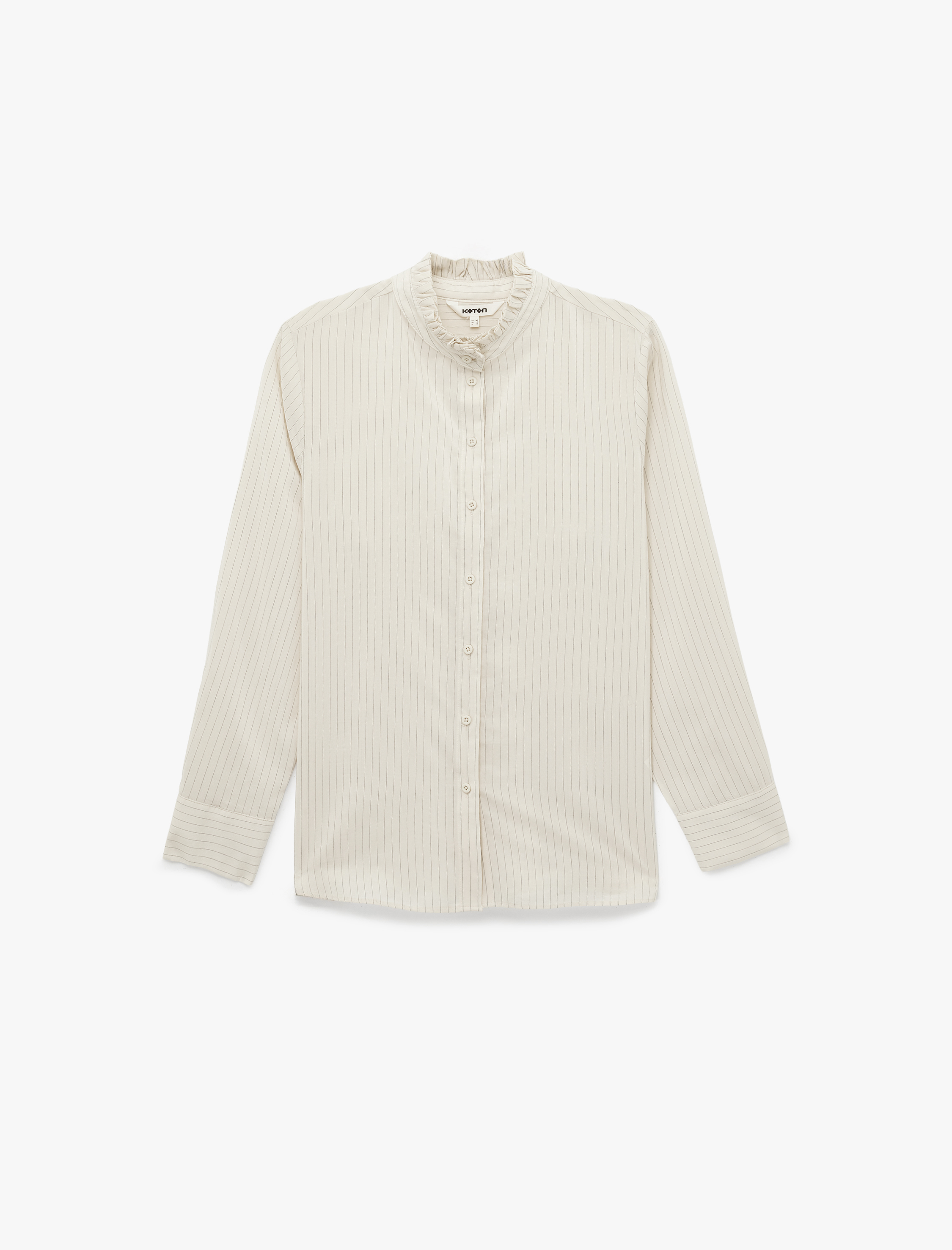   Regular Fit Uzun Kollu Dik Fırfırlı Yaka Çizgili Gömlek