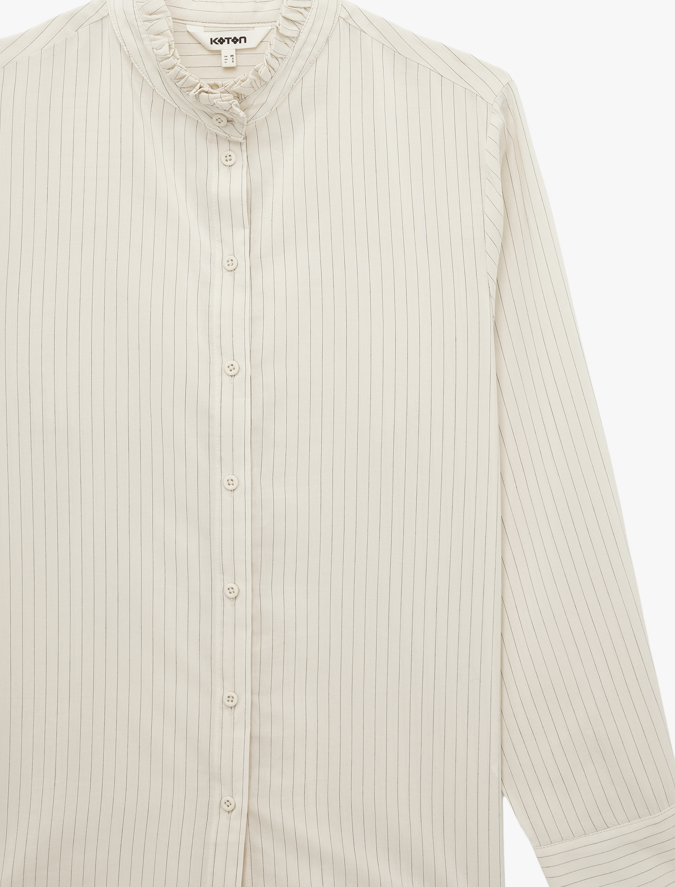   Regular Fit Uzun Kollu Dik Fırfırlı Yaka Çizgili Gömlek