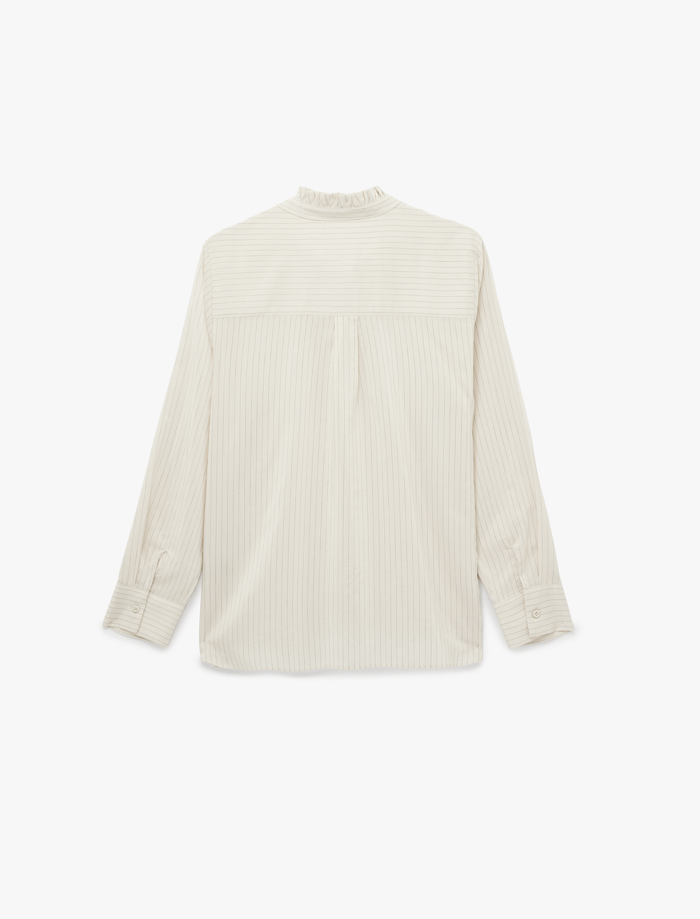   Regular Fit Uzun Kollu Dik Fırfırlı Yaka Çizgili Gömlek