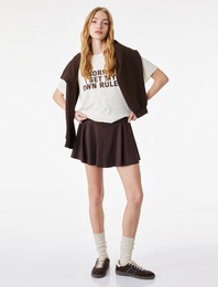 Rahat Kalıp Kısa Kollu Bisiklet Yaka Slogan Baskılı Tişört