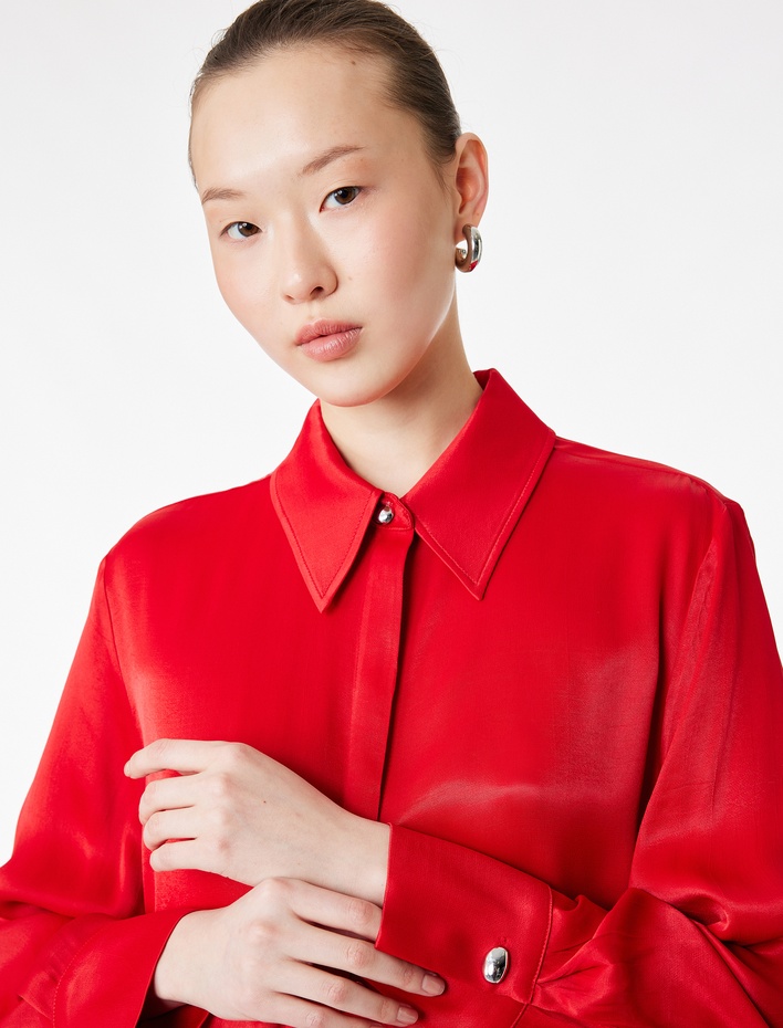  Regular Fit Uzun Kollu Saten Gömlek