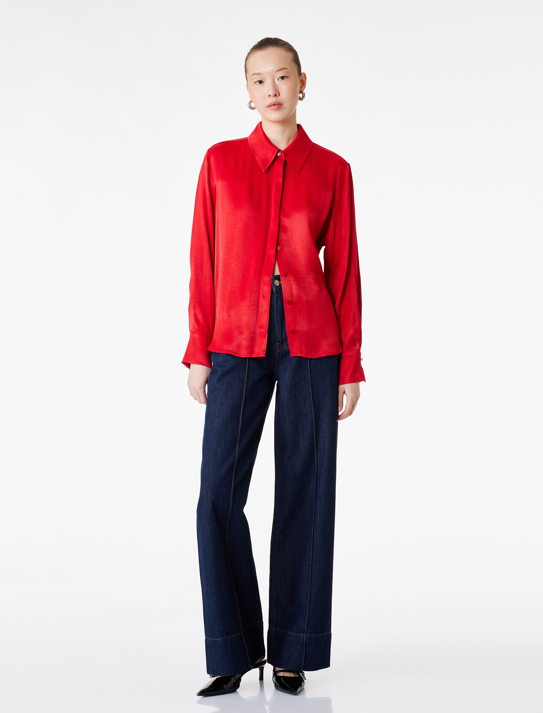   Regular Fit Uzun Kollu Saten Gömlek