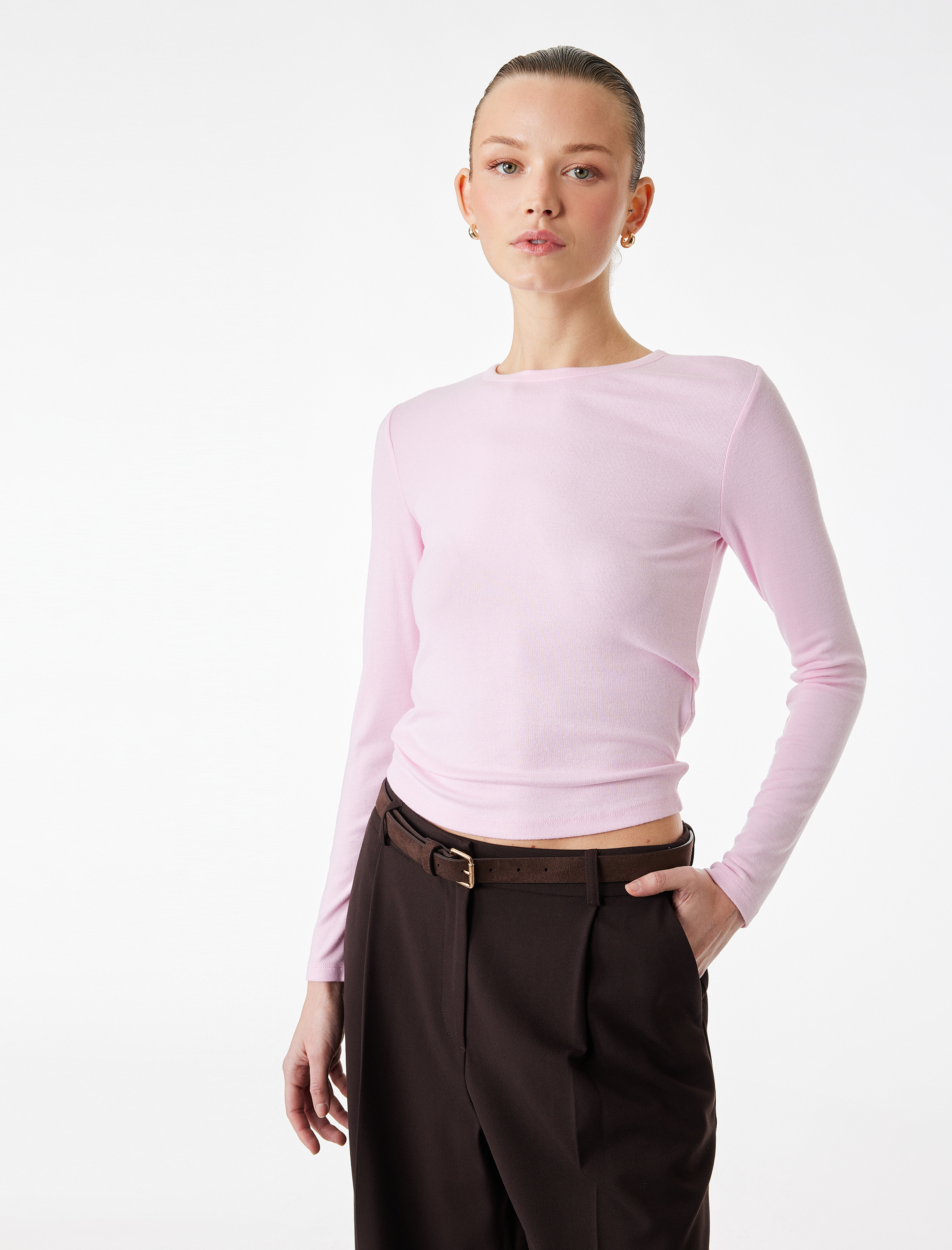   Slim Fit Uzun Kollu Bisiklet Yaka Basic Tişört