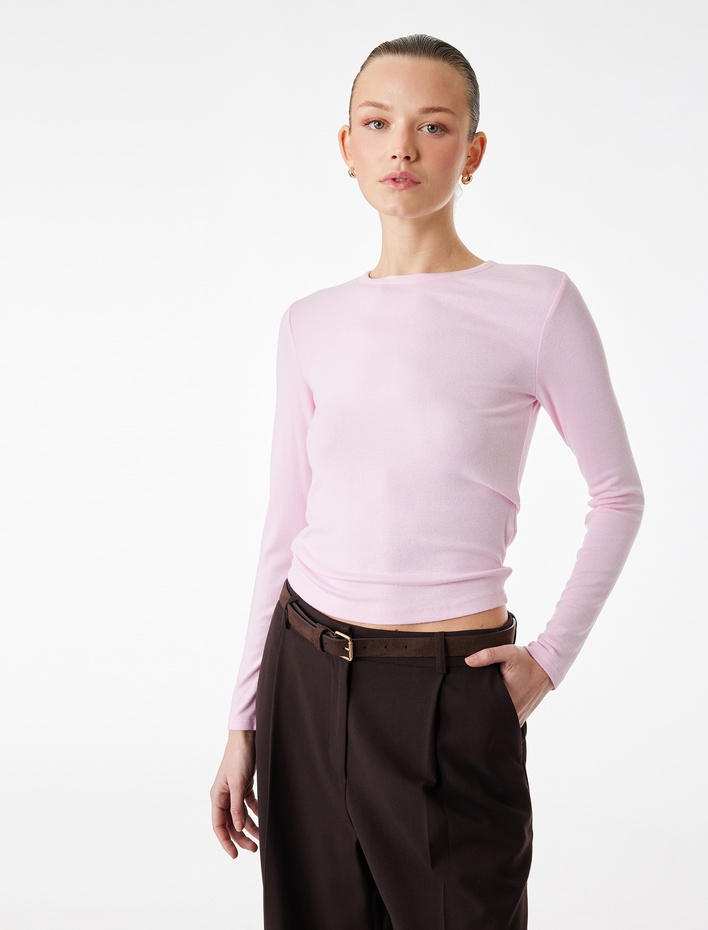  Slim Fit Uzun Kollu Bisiklet Yaka Basic Tişört