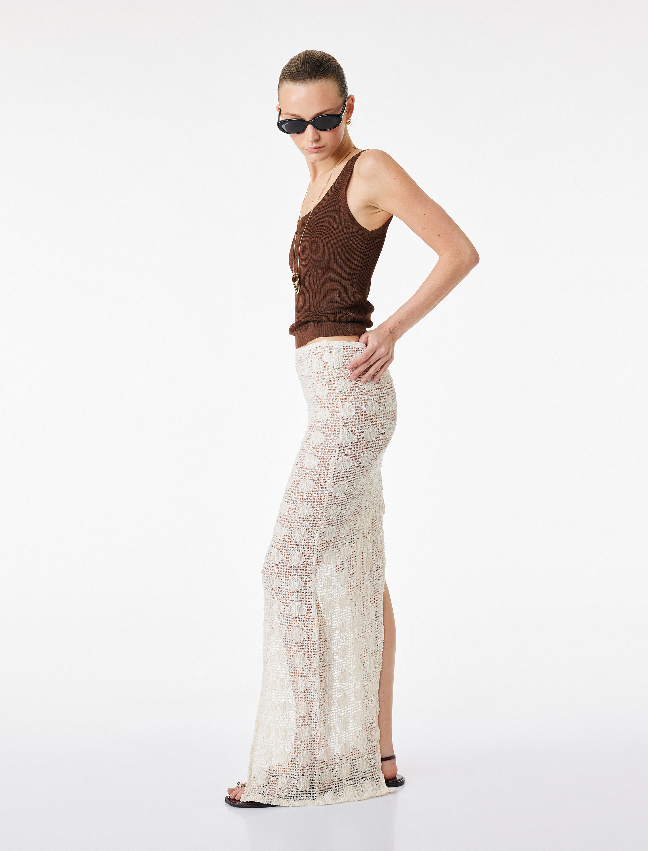   Asimetrik Kesim Slim Fit Uzun Kroşe Plaj Eteği