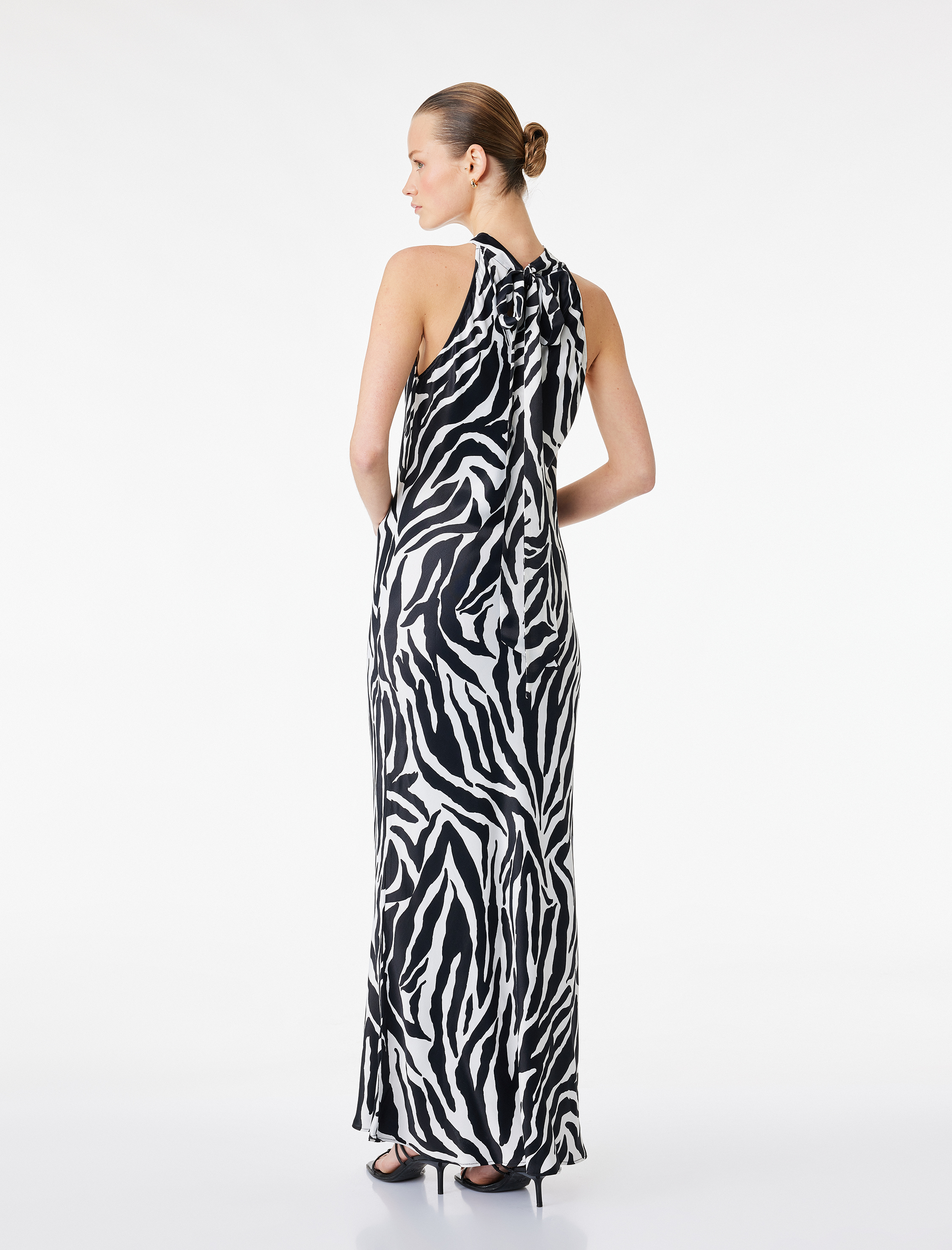   Zebra Desenli Halter Yaka Maxi Elbise