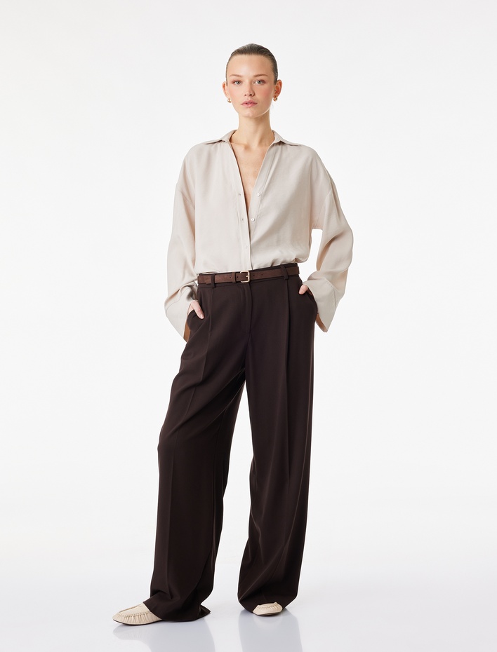  Uzun Geniş Kollu Oversize Modal Kumaş Gömlek