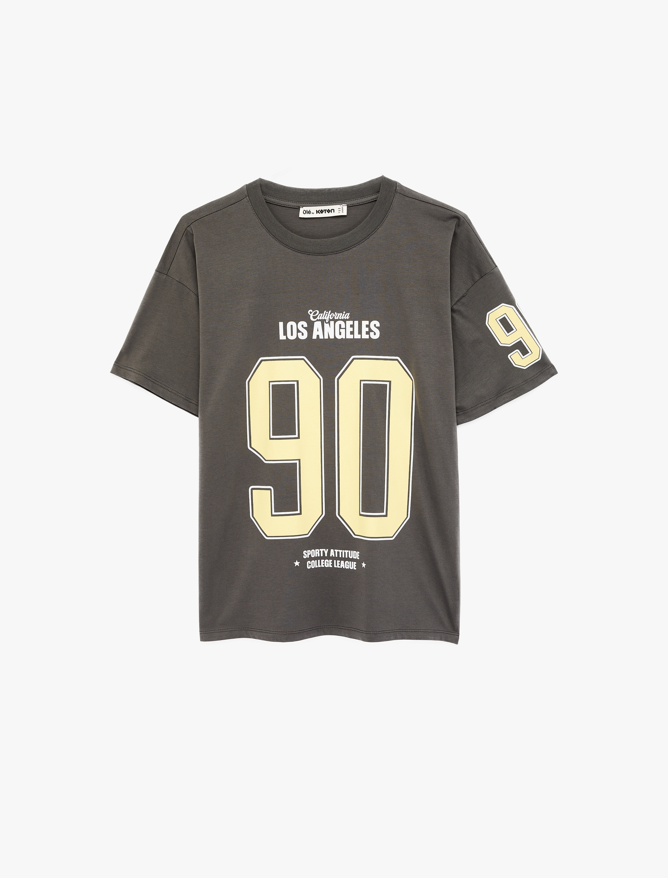   Kısa Kollu Bisiklet Yaka Pamuklu Baskılı Oversize Tişört