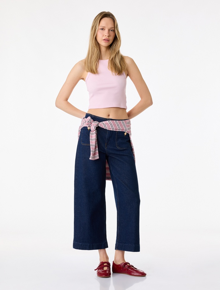  Pamuklu Cepli Normal Bel Culotte Pantolon - Culotte Jeans