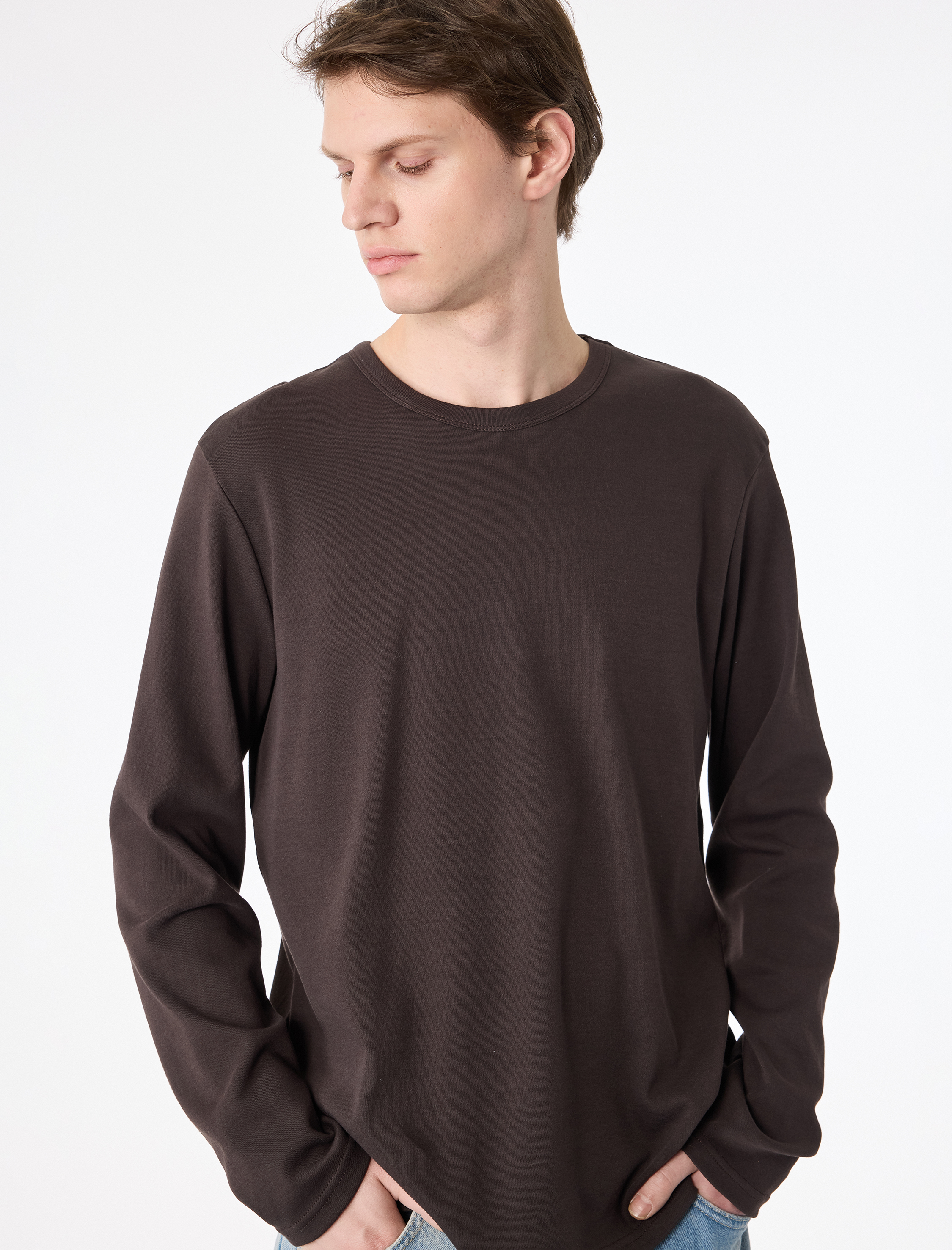   Regular Fit Pamuklu Uzun Kollu Bisiklet Yaka Tişört