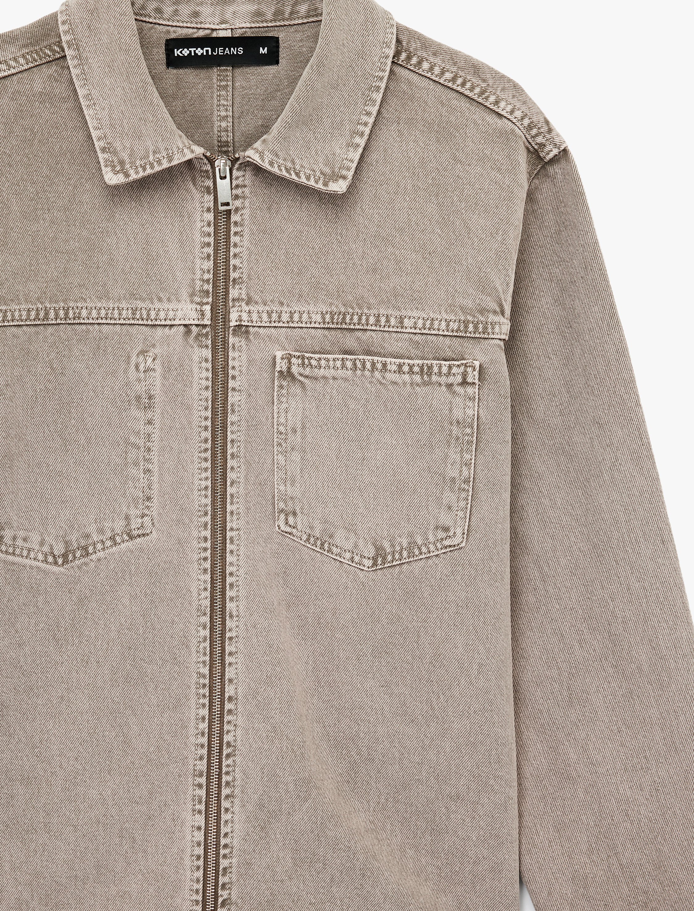   Uzun Kollu Pamuklu Cepli Fermuarlı Jean Gömlek Ceket