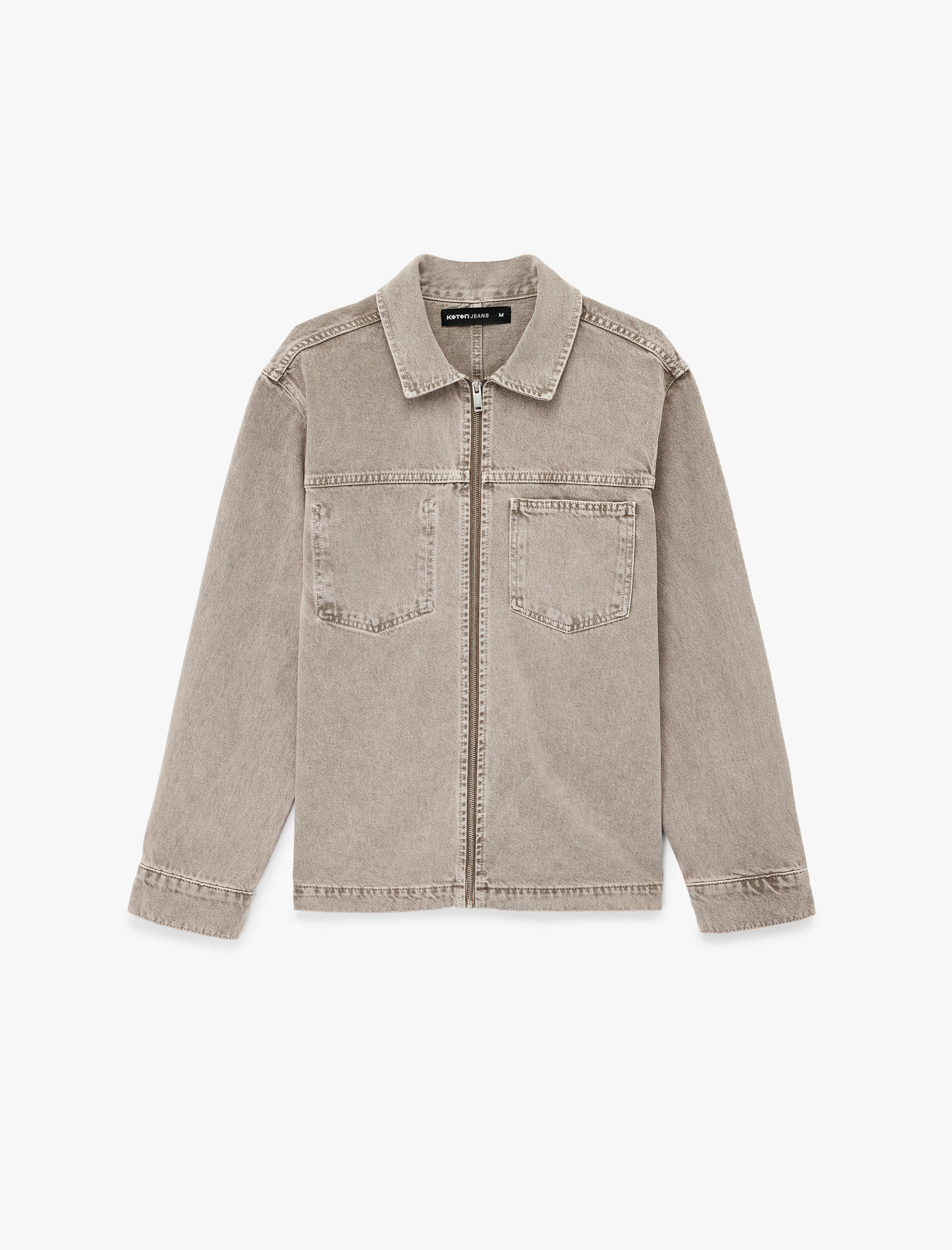   Uzun Kollu Pamuklu Cepli Fermuarlı Jean Gömlek Ceket