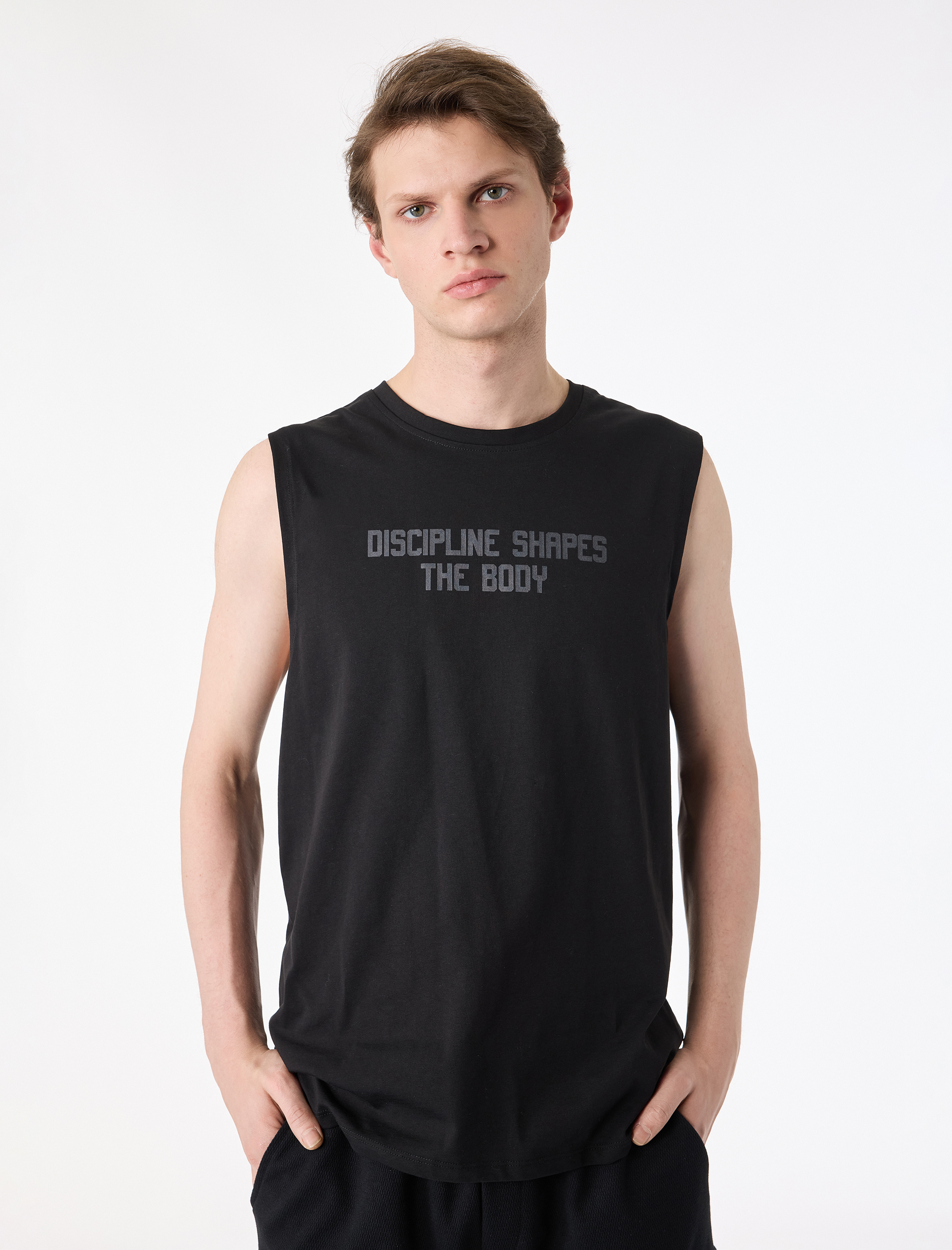   Pamuklu Baskılı Kolsuz Bisiklet Yaka Spor Atlet