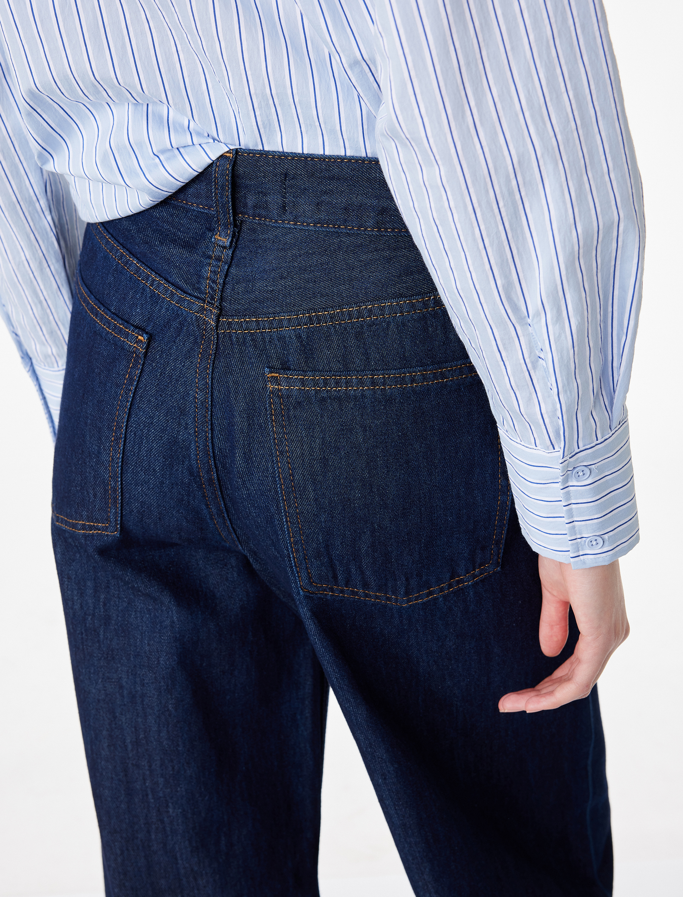   Pamuklu Düğmeli Yüksek Bel Nervürlü Geniş Paça Denim Pantolon -  Wide Leg Jeans