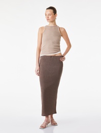 Bürümcük Kumaş Slim Fit Fiyonk Detaylı Midi Etek