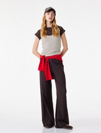 Yüksek Bel Rahat Kalıp Geniş Paça Beli Bağcıklı Pantolon