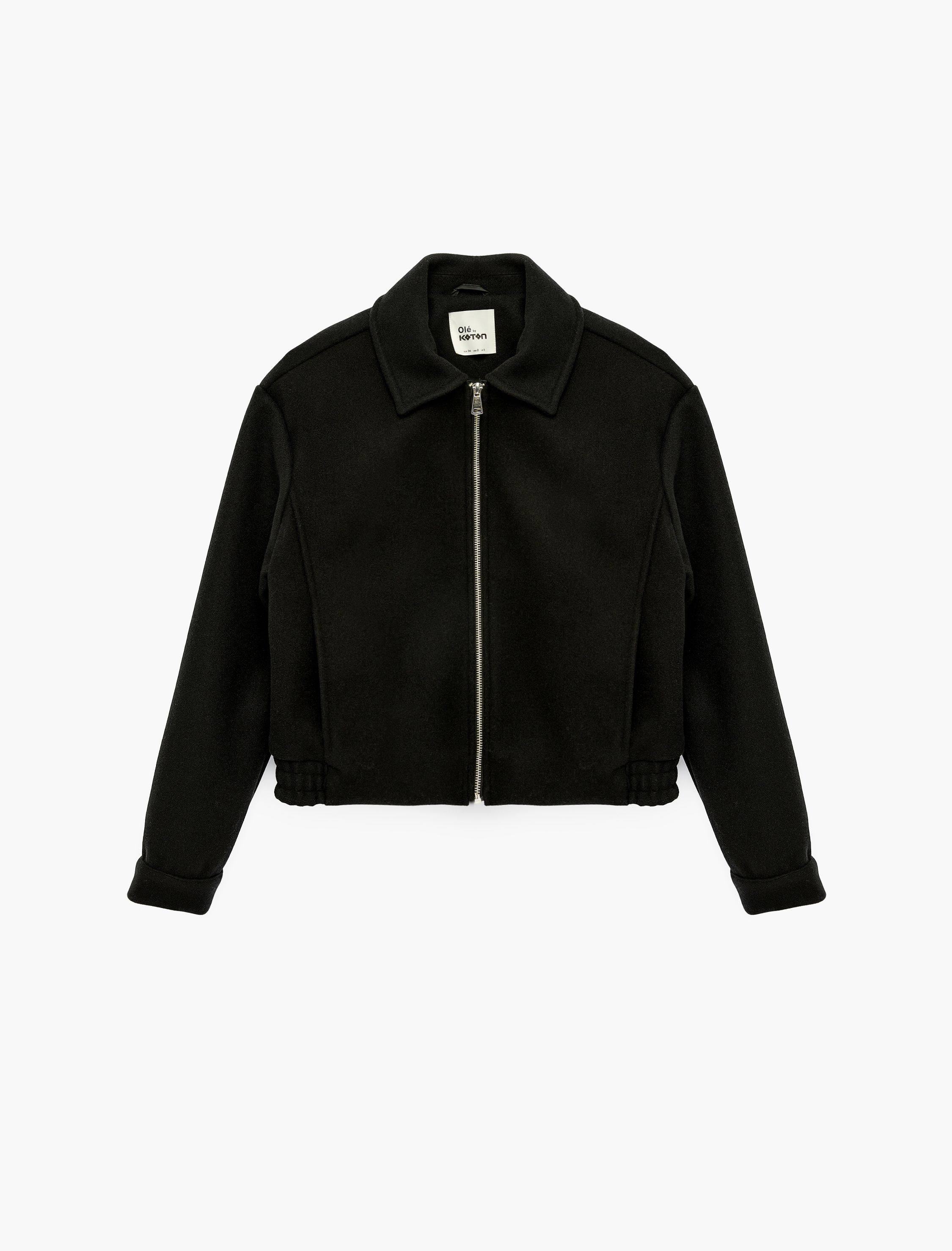   Cep Detaylı Klasik Yaka Fermuarlı Crop Ceket