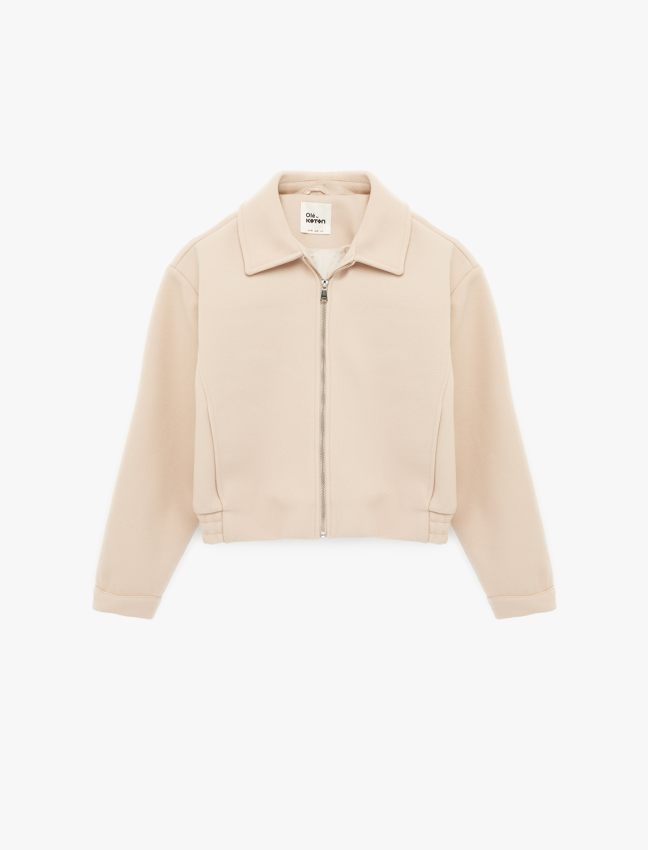   Cep Detaylı Klasik Yaka Fermuarlı Crop Ceket