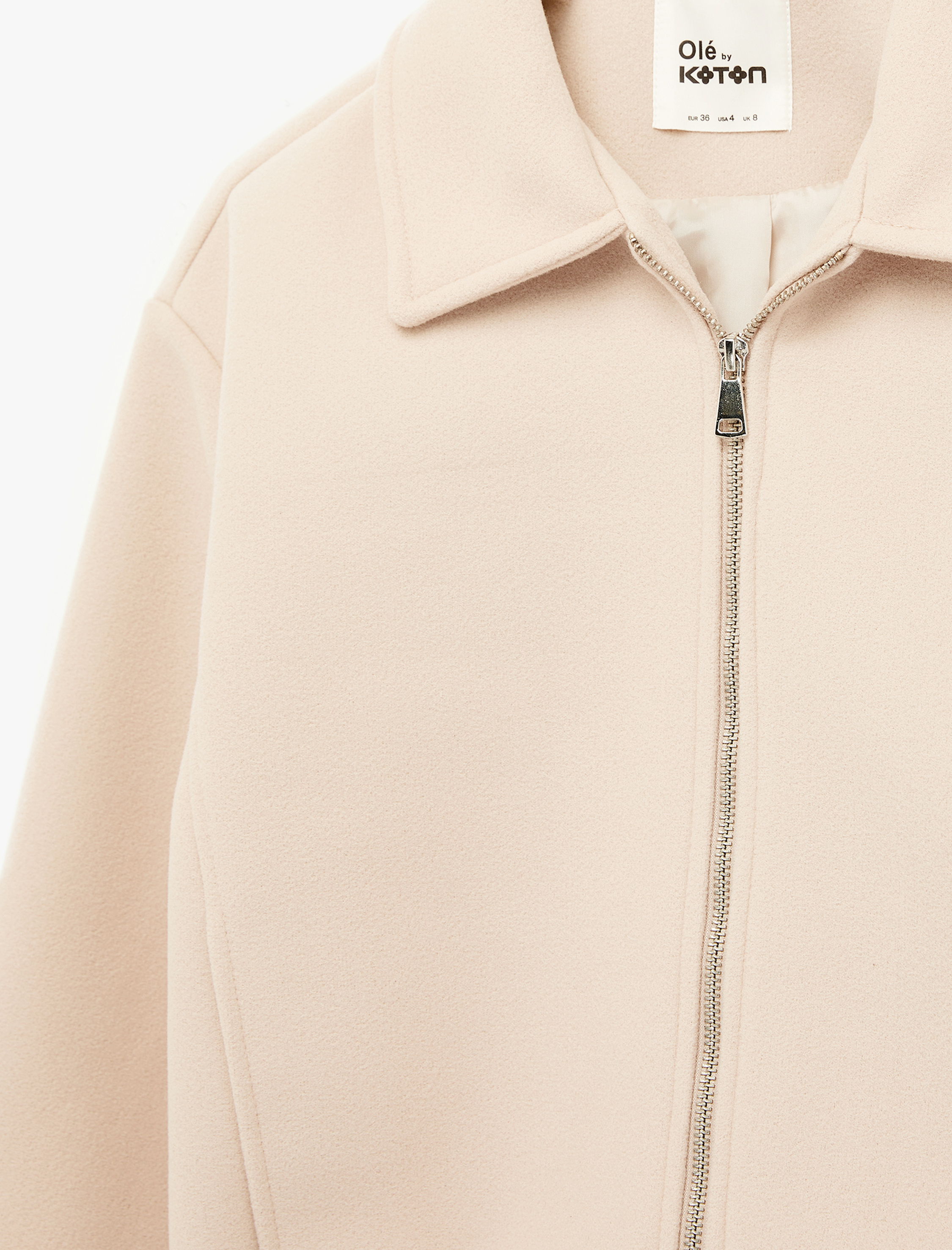   Cep Detaylı Klasik Yaka Fermuarlı Crop Ceket