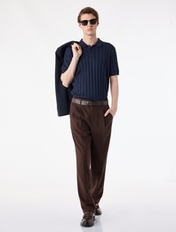 Regular Fit Kısa Kollu Dokulu Düğmeli Polo Yaka Triko Tişört