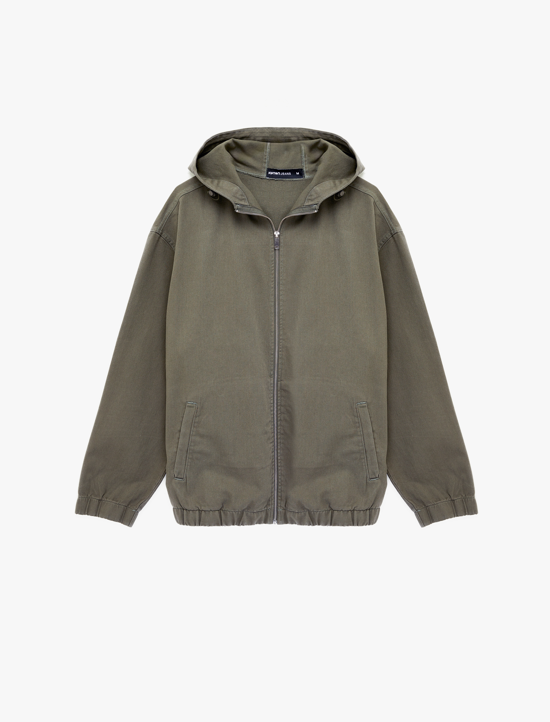   Pamuklu Cepli Uzun Kollu Fermuarlı Oversize Kapşonlu Jean Ceket