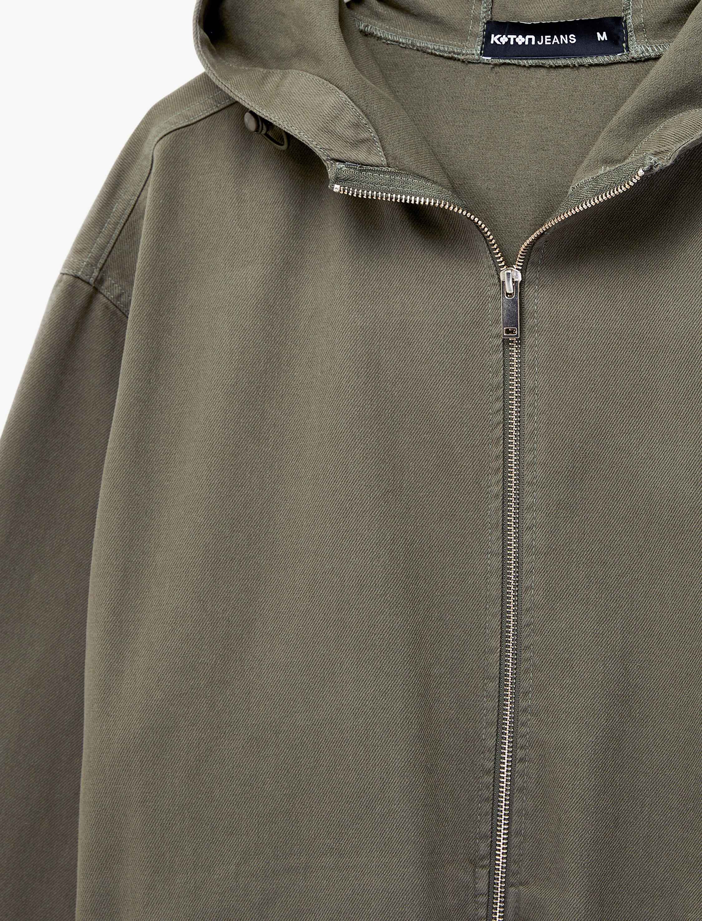   Pamuklu Cepli Uzun Kollu Fermuarlı Oversize Kapşonlu Jean Ceket